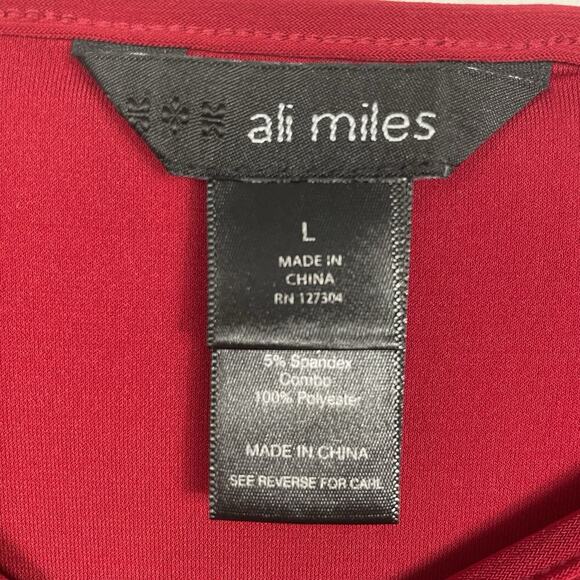 Ali Miles Tunic Top Size Large Red Embroidered Sheer Sleeve Boho Party Career - Picture 3 of 8